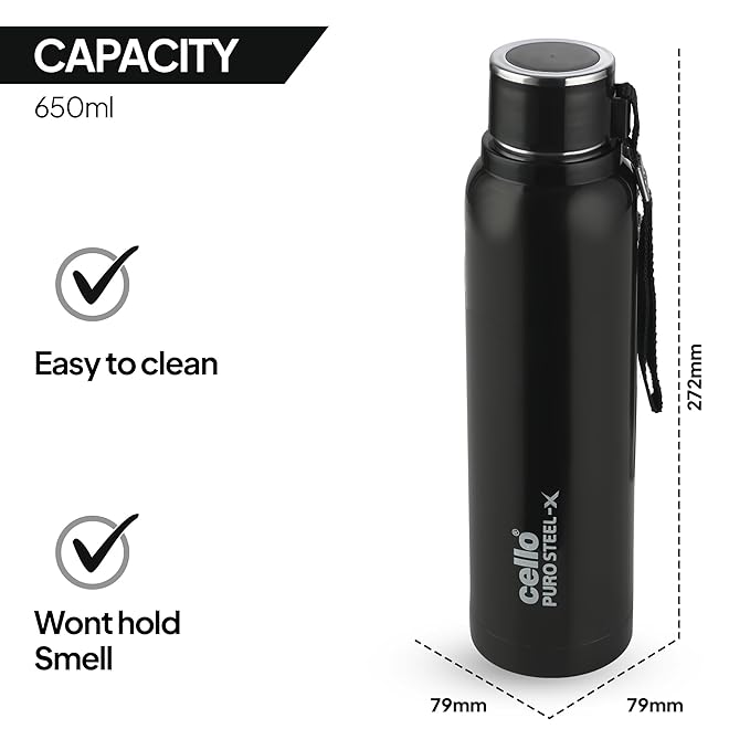 Cello Puro Steel-X Vacuum Insulated Water Bottle 650ml