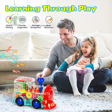 Bump and Go Transparent Gear Train Toy with Lights & Music