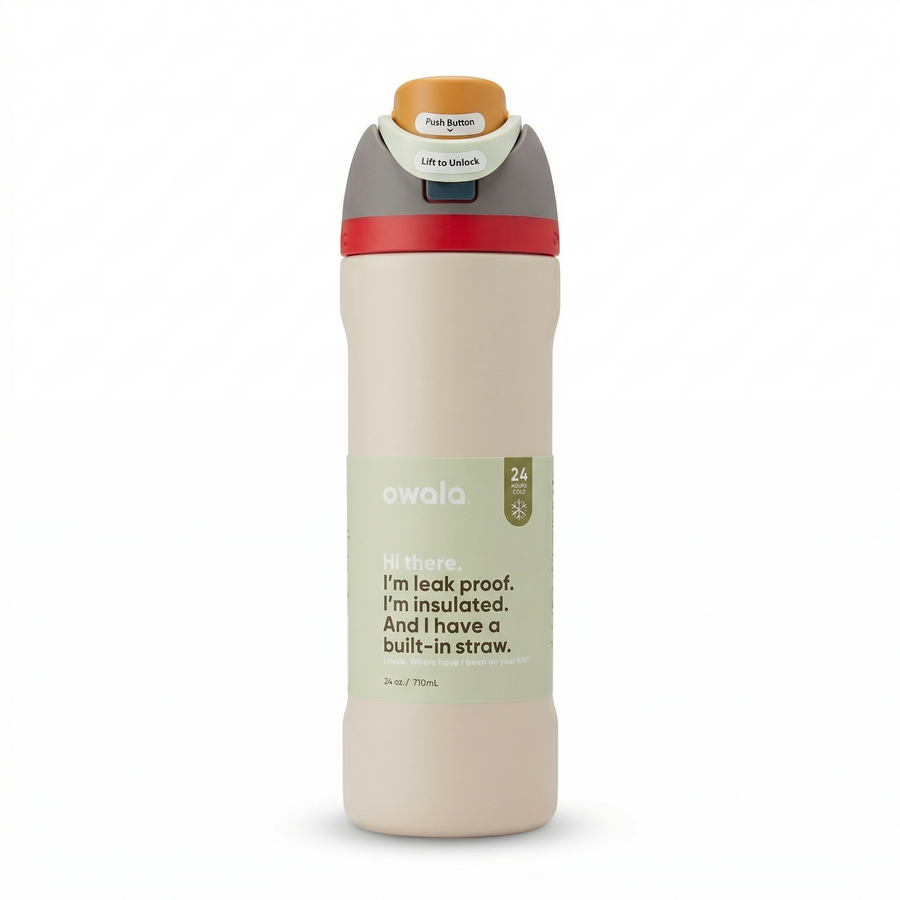 Owala FreeSip Insulated Water Bottle 24oz – Cream/Red