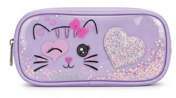 Kitten Pencil Case with Glitter Heart