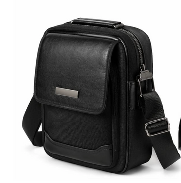 Men's Black Leather-Style Crossbody Messenger Bag