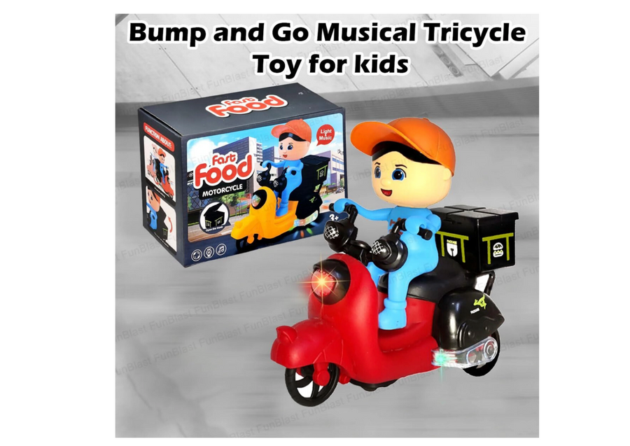 Fast Food Motorcycle Toy for Kids – Bump and Go Musical Tricycle