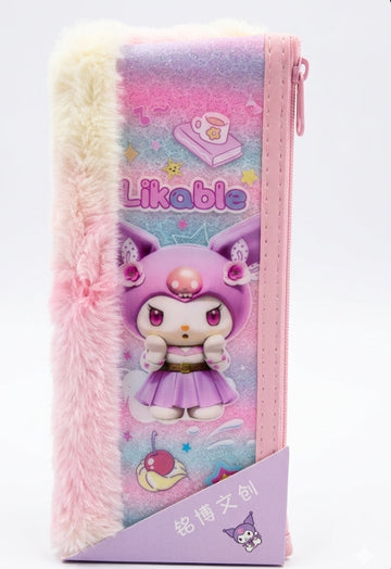 Kuromi Fluffy Glitter Pencil Pouch – Kawaii Plush Stationery Bag