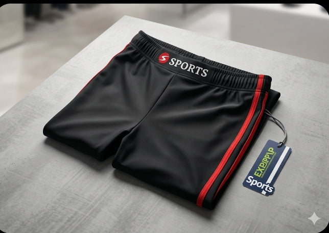 Konexpro Swimming Shorts for Kids & Men - Black with Red Stripes (CI-28 4,5XL)