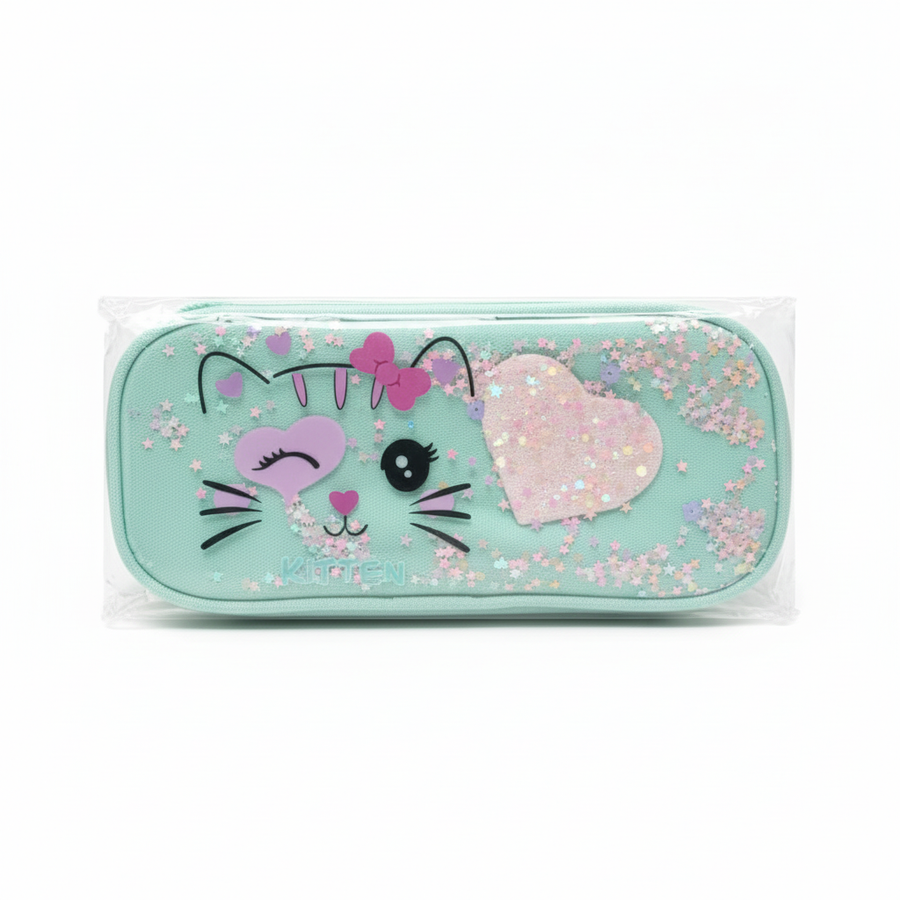 Cute Cat Glitter Pencil Case
