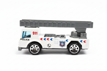 Police 911 ladder truck side view white background