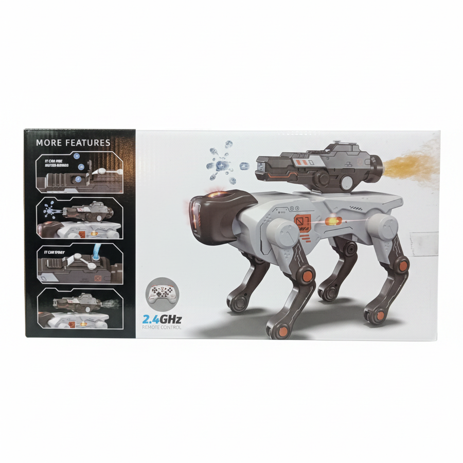 RC Robot Dog with Gun Turret 2.4GHz - Walking, Spray & Shooting Modes
