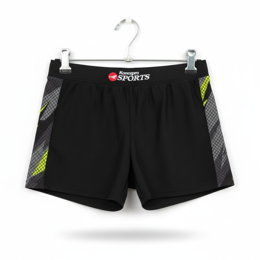 Konexpro Kids Swim Shorts - Black & Neon Yellow Stripe