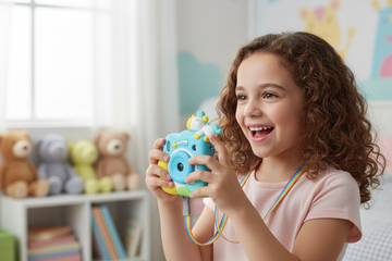 Girl playing with Blue Unicorn Kids Instant Print Camera